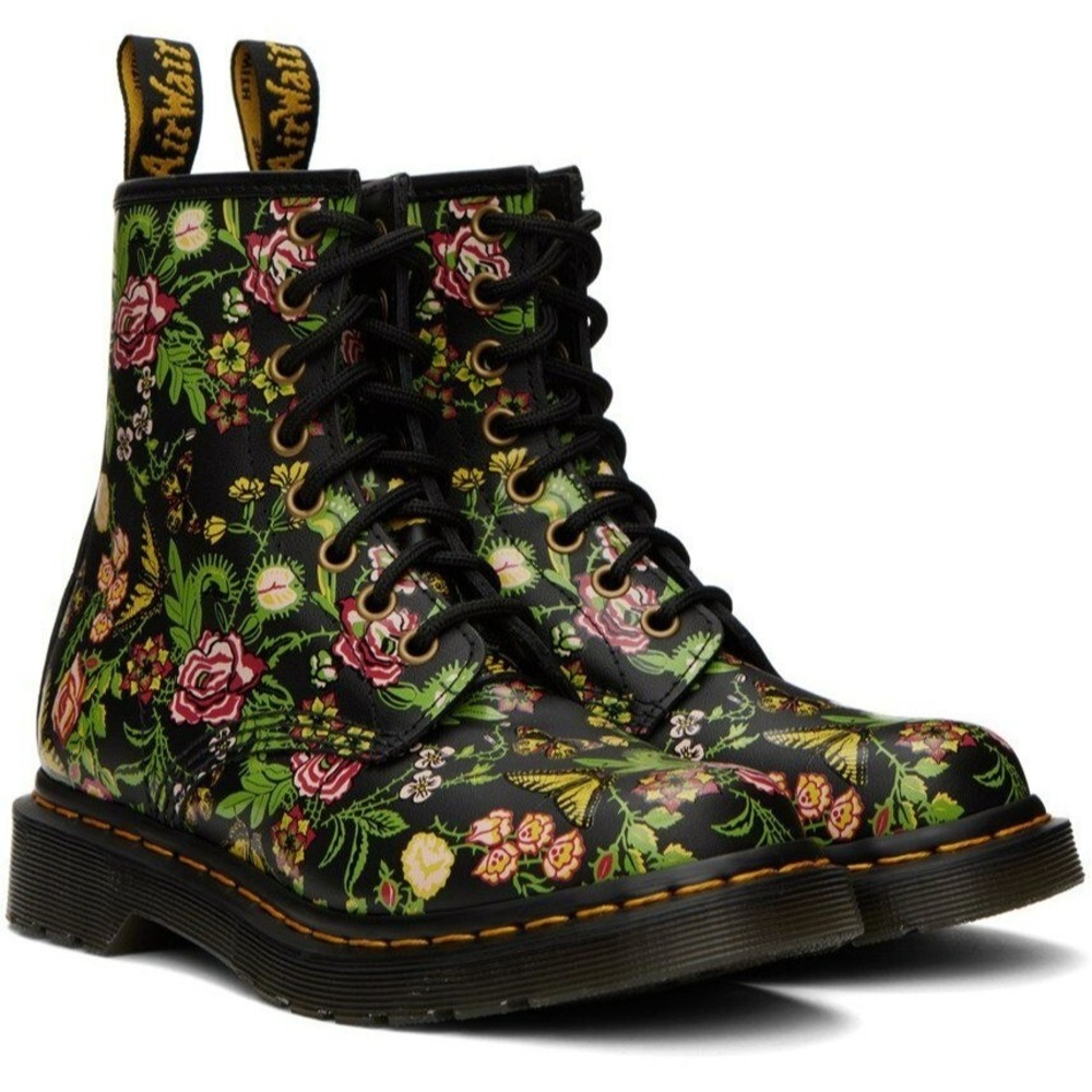 Dr. Martens 1460 Pascal Boots Womens SZ.5 US Black Floral Botanical 8-Eye NIB